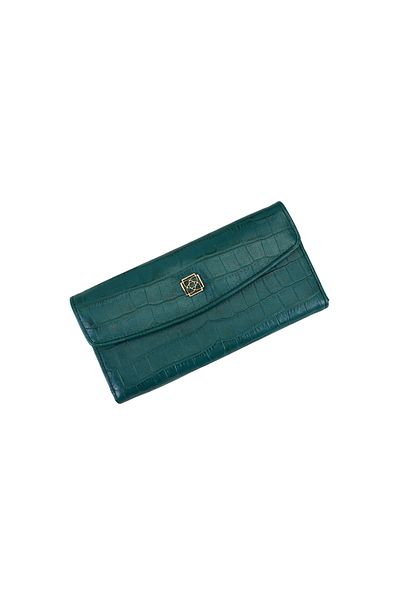 Desa Crystal Green Women's Crocodile Printed Leather Wallet