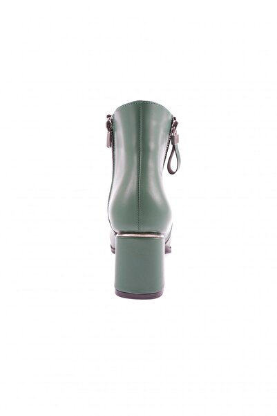 DGN Yuvarlak Burun Kalın Topuklu Metal Fermuar Detaylı Kadın Bilek Bot Yeşil Cilt 262333221214102322