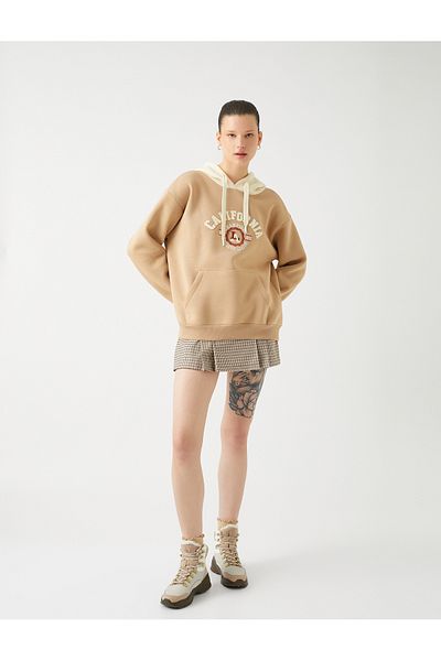 Koton College Printed Hooded Sweatshirt - Kangaroo Pocket