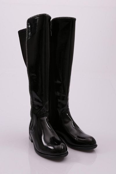 DGN Black Stretch Knee High Flats with Side Stones - Patent Leather 6192668