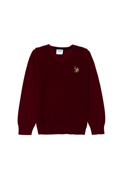U.S. Polo Assn. Pulover pentru băieți Burgundy Basic cu decolteu în V 50269036-VR014