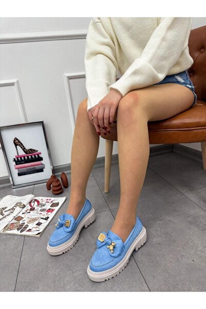 ERVANIN BUTİĞİ Açık Kot Mavi (Stormie) Ayıcık Detay Kadın Loafer