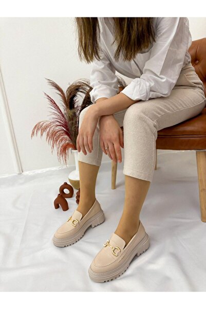 ERVANIN BUTİĞİ Bej Cilt (Rolly) Toka Detay Kadın Loafer