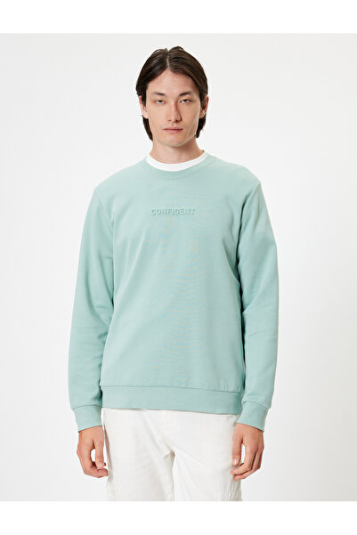 Koton Φούτερ με λαιμόκοψη με σλόγκαν εμπριμέ Βασικό μακρυμάνικο βαμβακερό ύφασμα interlock