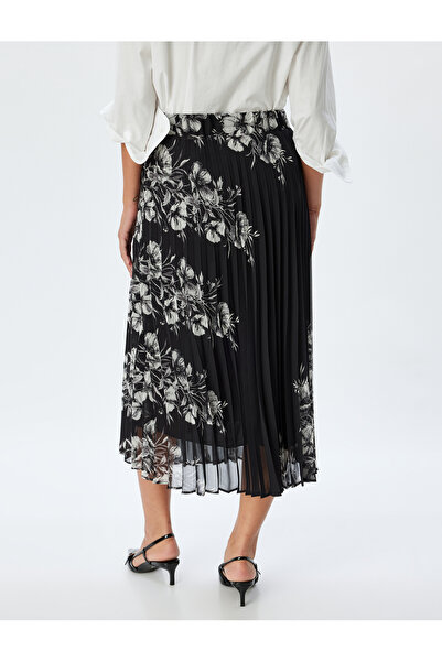 Koton Çiçekli Pileli Etek Midi Boy Standart Bel Astarlı
