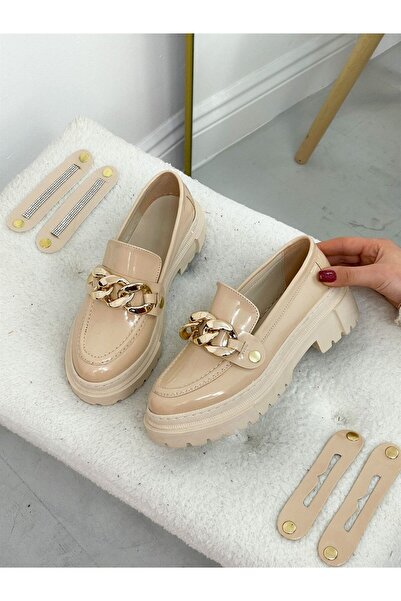 ERVANIN BUTİĞİ Bej Rugan (Fabio) Üç Tokalı Kadın Loafer