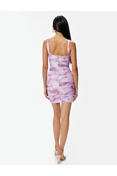 Koton Mini Bodycon Elbise Drapeli Kalın Askılı Slim Fit Metalik Görünümlü