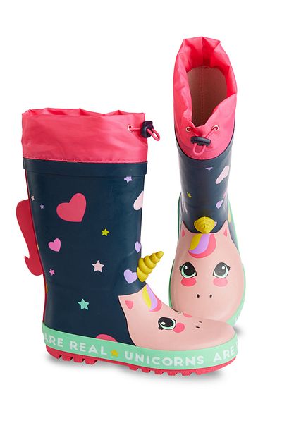 Denokids Gummistiefel für Mädchen mit Einhorn-Muster - Marineblau, Elastisch