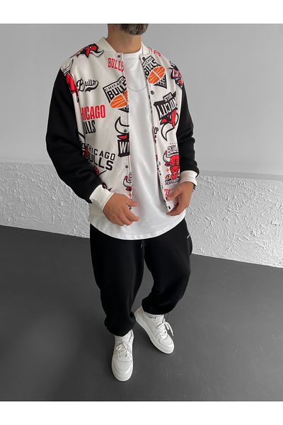 BYBASICMAN White Bulls Printed College Jacket JJ-329