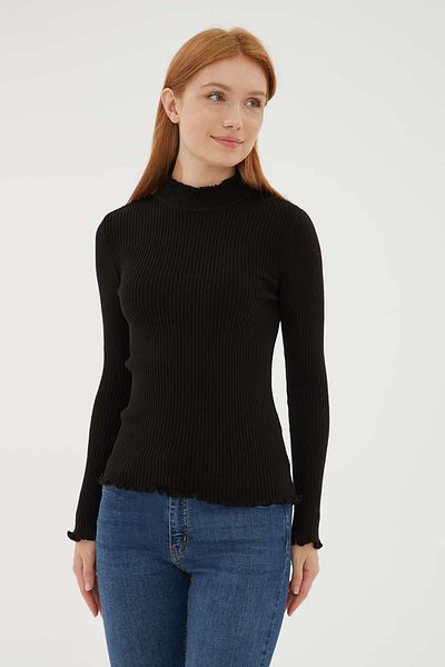 Fashion Friends Pulover negru pe jumătate cu gât țesut