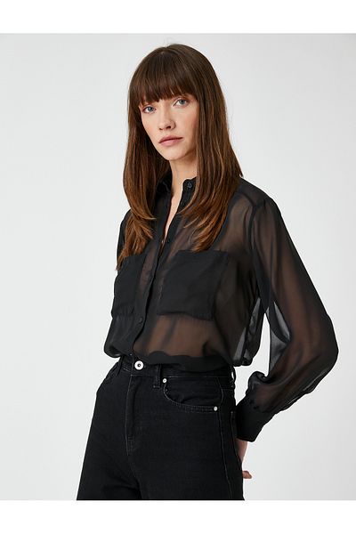 Koton Transparent Shirt Long Sleeve Double Pocket