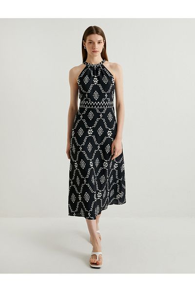Koton Μίντι Viscose Halter Lack Dress - Printed