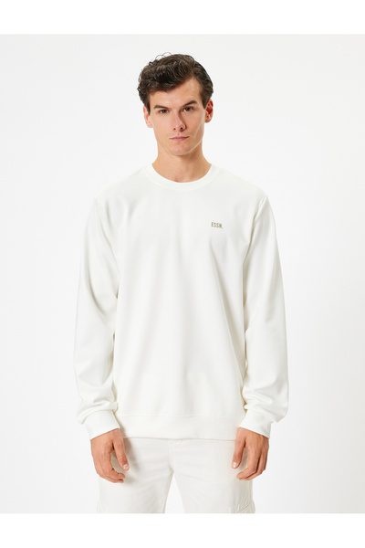 Koton Bisiklet Yaka Sweatshirt Minimal Baskılı Basic İnterlok Kumaş Pamuk Karışımlı