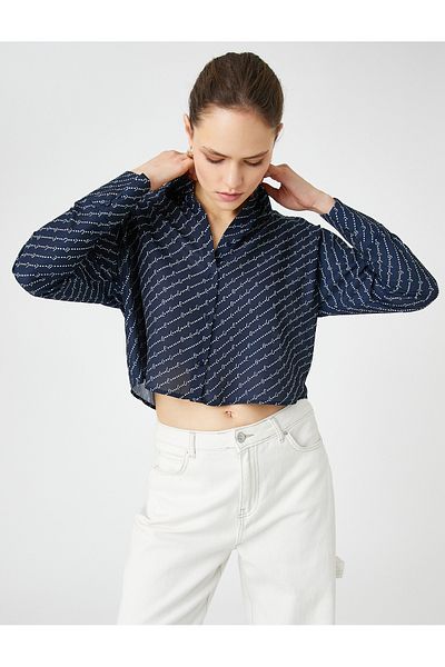 Koton Crop-Satin-Hemd mit Textdruck