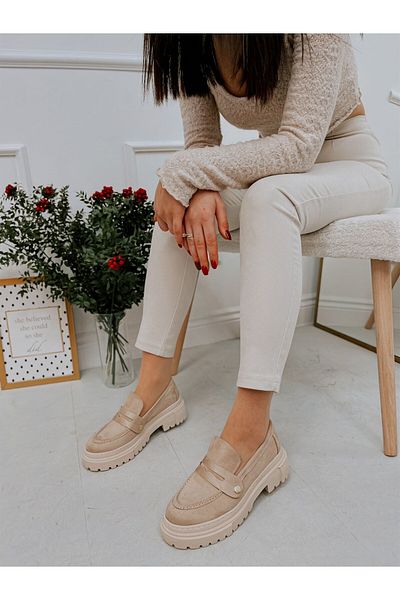 ERVANIN BUTİĞİ Beige Suede (Fabi̇o) Three Buckle Women's Loafer
