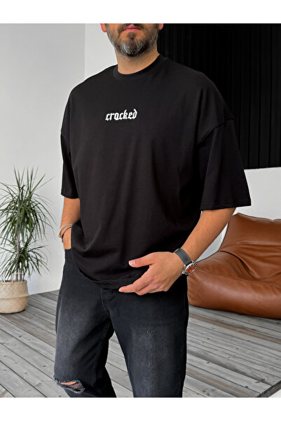 BYBASICMAN Black Cracked Embroidered T-Shirt B-1164