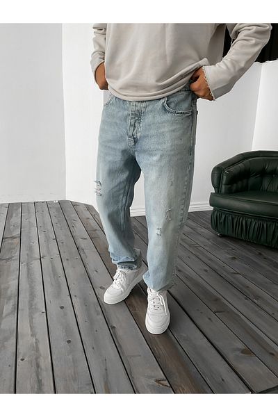 BYBASICMAN Light Blue Ripped Baggy Pants Ke-179/146/089/158