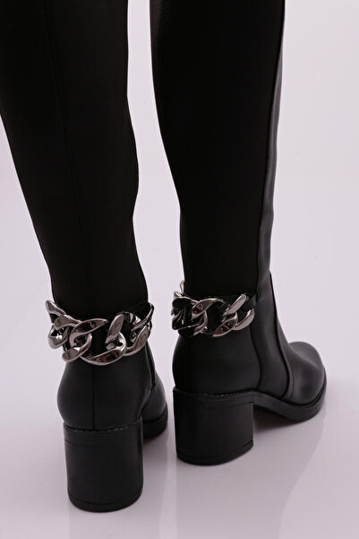 DGN 710 Γυναικείες μπότες με τακούνι με ελαστική πλάτη με αλυσίδα