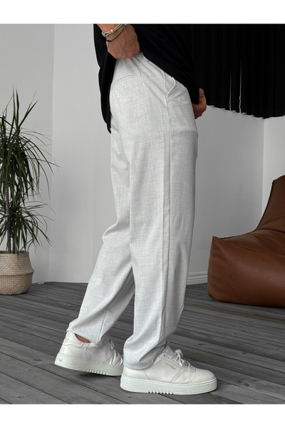 BYBASICMAN Light Gray Stitched Loose Fit Fabric Trousers Df-2005/2021
