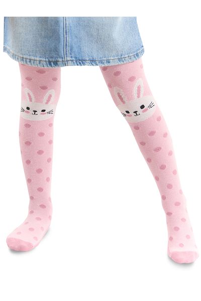 Denokids Dicke rosa Kinderstrumpfhose mit Kaninchen-Punktmuster
