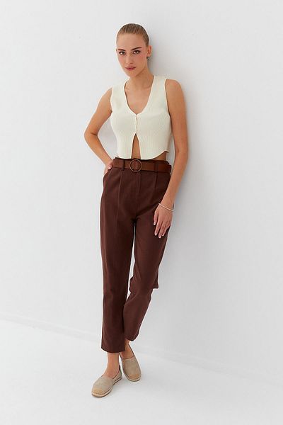 Nish&Chic Belted Waist Gabardine Trousers