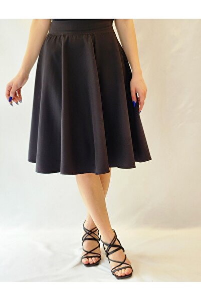 YAXİ Fusta neagră cu clopoței, țesută în șase piese, până la genunchi