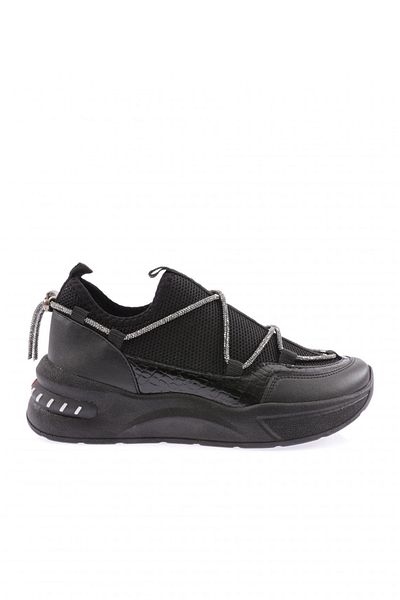 DGN Women's Thick Sole Mesh Rubber Rope Detailed Sneakers Shoes Black 343102831