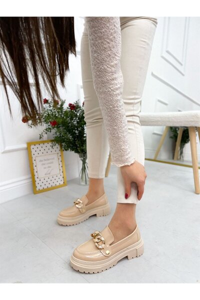 ERVANIN BUTİĞİ Bej Rugan (Fabio) Üç Tokalı Kadın Loafer