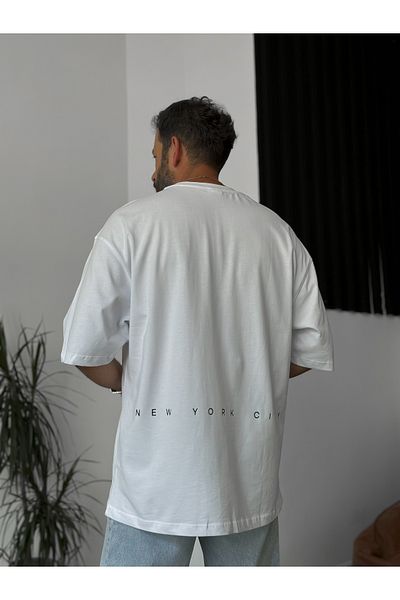 BYBASICMAN White New York Printed Oversize T-Shirt C-116