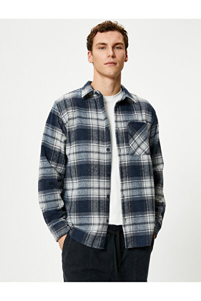 Koton Лісоруб Гомлегі з кишенею Детальний класичний комір на ґудзиках Довгий рукав