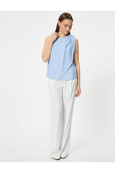 Koton Round Neck Viscose Sleeveless Blouse - Pearl Detail