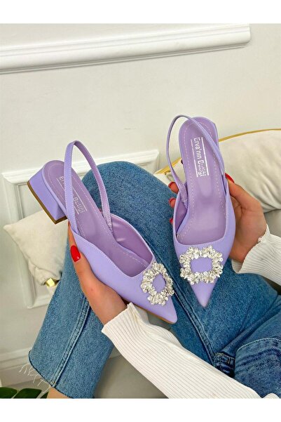 ERVANIN BUTİĞİ Lila Saten (Sasha) Taş Detay Kadın Babet