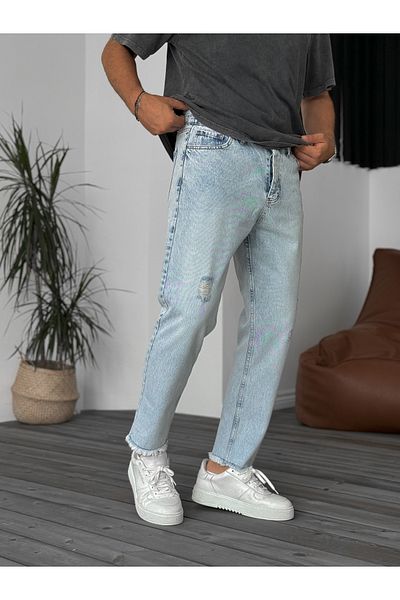BYBASICMAN Light Blue Severed Leg Ripped Boyfriend Ke-400