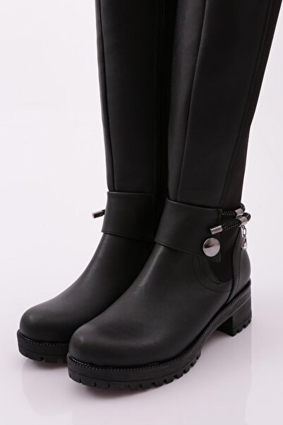 DGN Kadın Yanı Fermuarlı Arkası Stretch Çizme Siyah 7162668