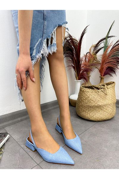 ERVANIN BUTİĞİ Light Denim Blue (terry) Women's Ballerinas
