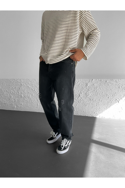 BYBASICMAN Siyah Yırtıklı Baggy Pantolon KE-179/146/089/158