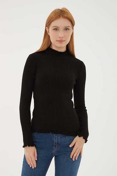 Fashion Friends Pulover negru pe jumătate cu gât țesut