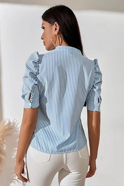 Mossta Bluză albastră cu mânecă scurtă în dungi