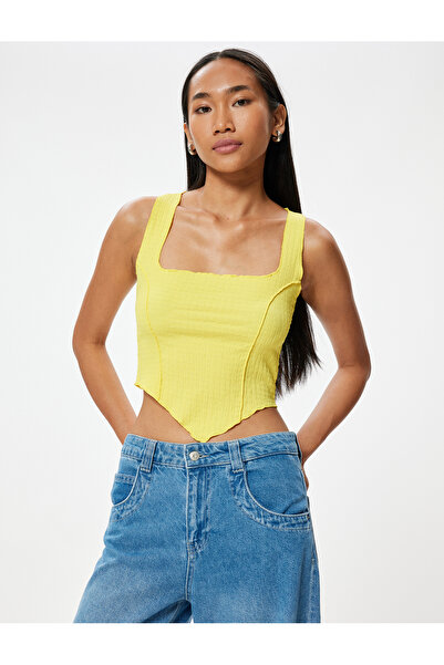 Koton Thick Strap Asymmetric Cut Crop Top - Textured U Collar