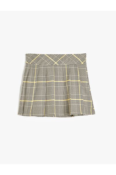 Koton Viscose Mixed Pleated Skirt - Belt Detailed