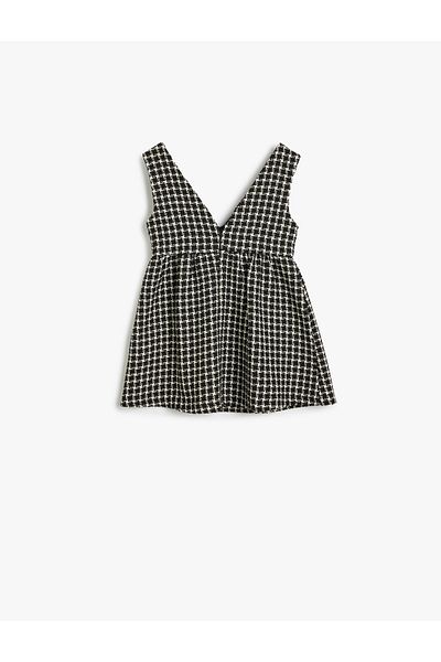 Koton V-Neck Bow Tie Tweed Dress