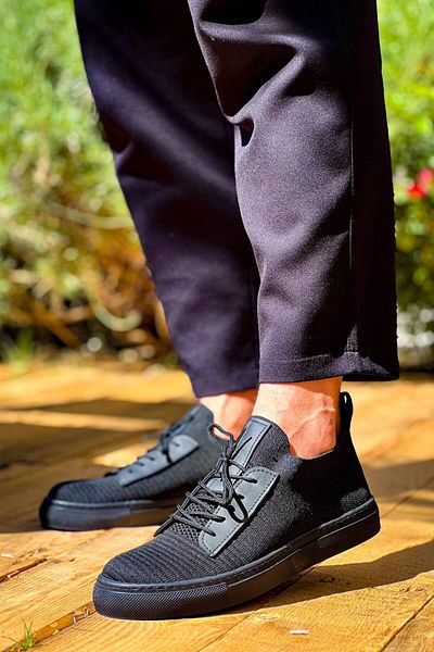 BOA KB 110 Black Knitwear Black High Sole Lace-Up Men's Daily Shoes