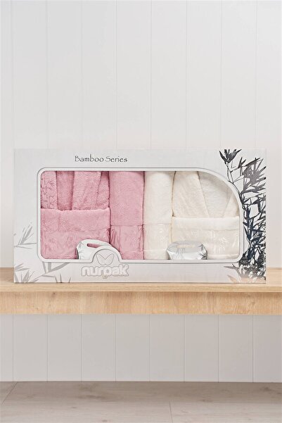 Nurpak Σετ Οικογενειακό Μπουρνούζι Bamboo - Εκρού - Ροζ