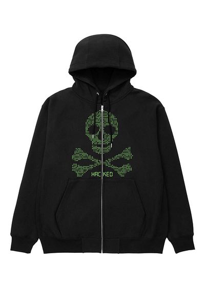 Touz Moda Черна унисекс жилетка с качулка и качулка с щампа и цип