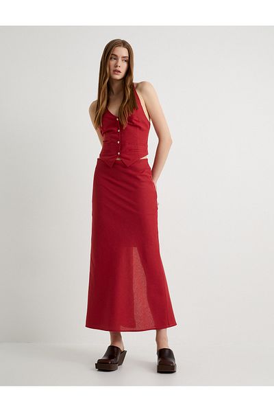 Koton Standard Waist Long Linen Pencil Skirt
