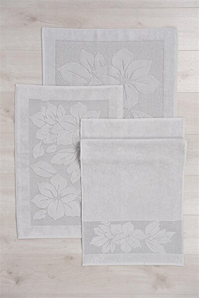 Nurpak Derya %100 Pamuk 3 Parça Banyo Paspas Takımı Açık Gri