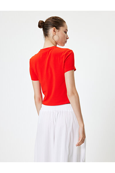 Koton Βαμβακερό κοντομάνικο μπλουζάκι - στάμπα φιόγκου, λαιμόκοψη