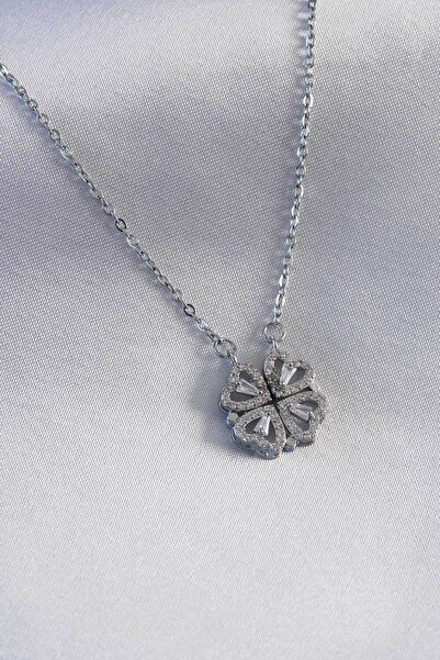 VİBE UNİCO 316L Steel Silver Color Open Clover Model Women's Necklace