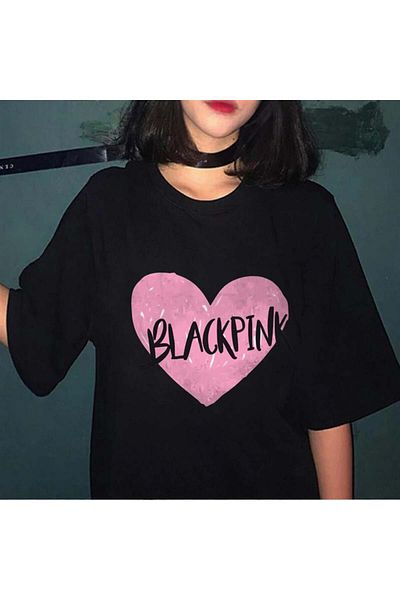 VandiVansi Black Pink Heart Black Unisex Oversize T-shirt