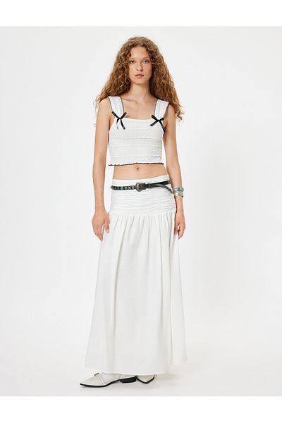 Koton Square Collar Slim Fit Bow Crop Top - Thick Strap Wrap